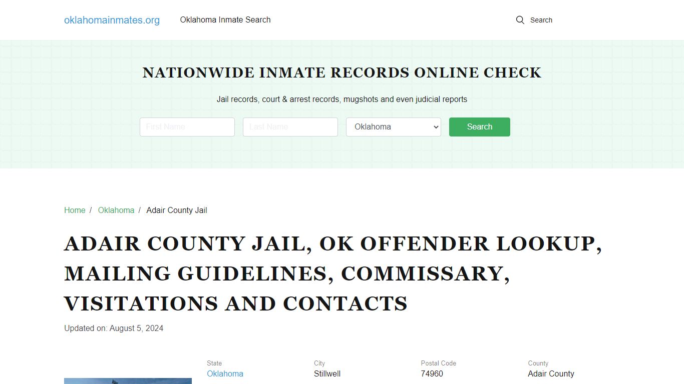 Adair County Jail, OK: Inmate Search Options, Visitations, Contacts